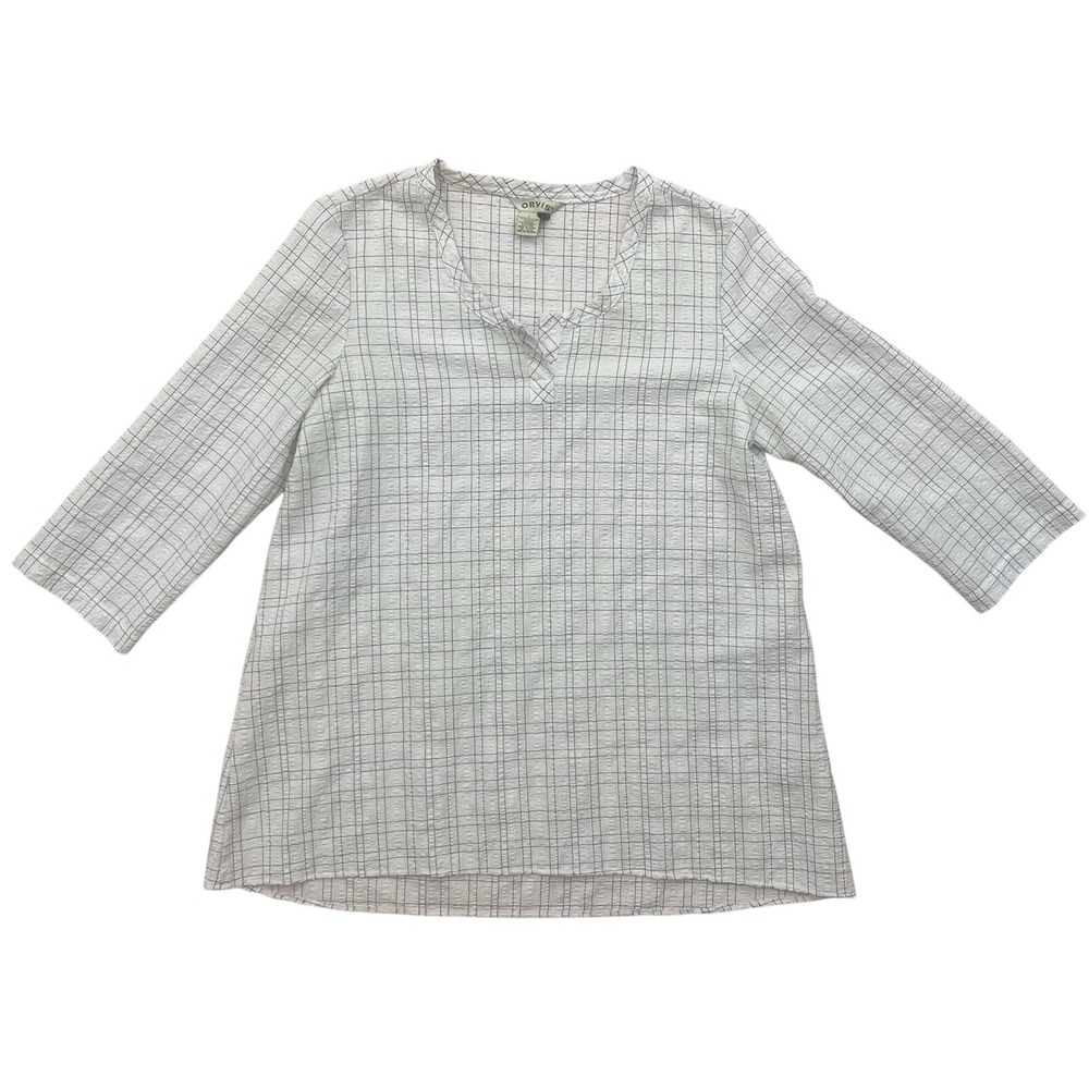 Orvis Tunic Top Womens Large Plaid Quick Dry Passport 3/4 Sleeve